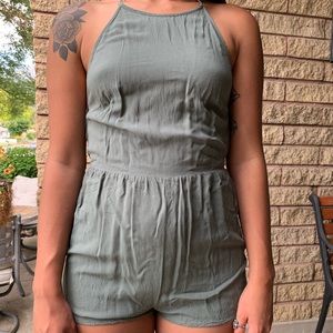 Urban outfitters olive open back romper